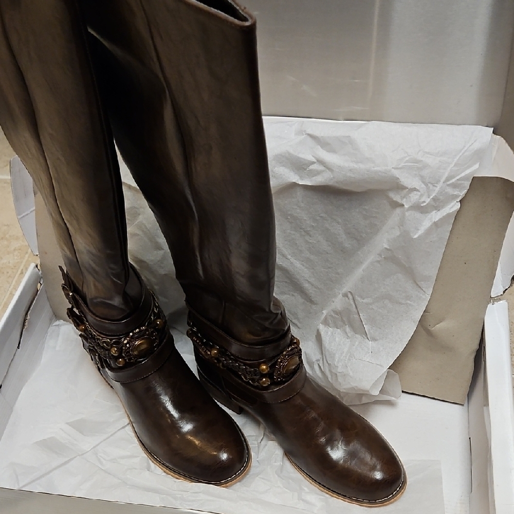 Brown Leather Knee-High Boots